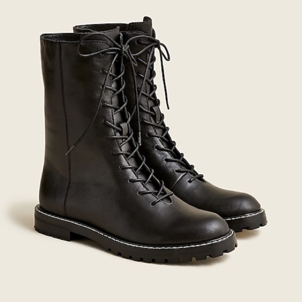 J.Crew Gwen lug-sole leather lace-up tall shaft boots BA186